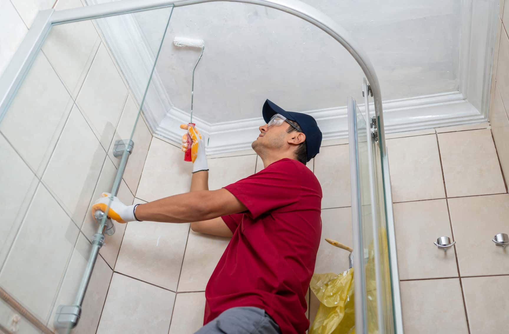 Freshly painted bathroom walls and ceiling in a Raleigh home