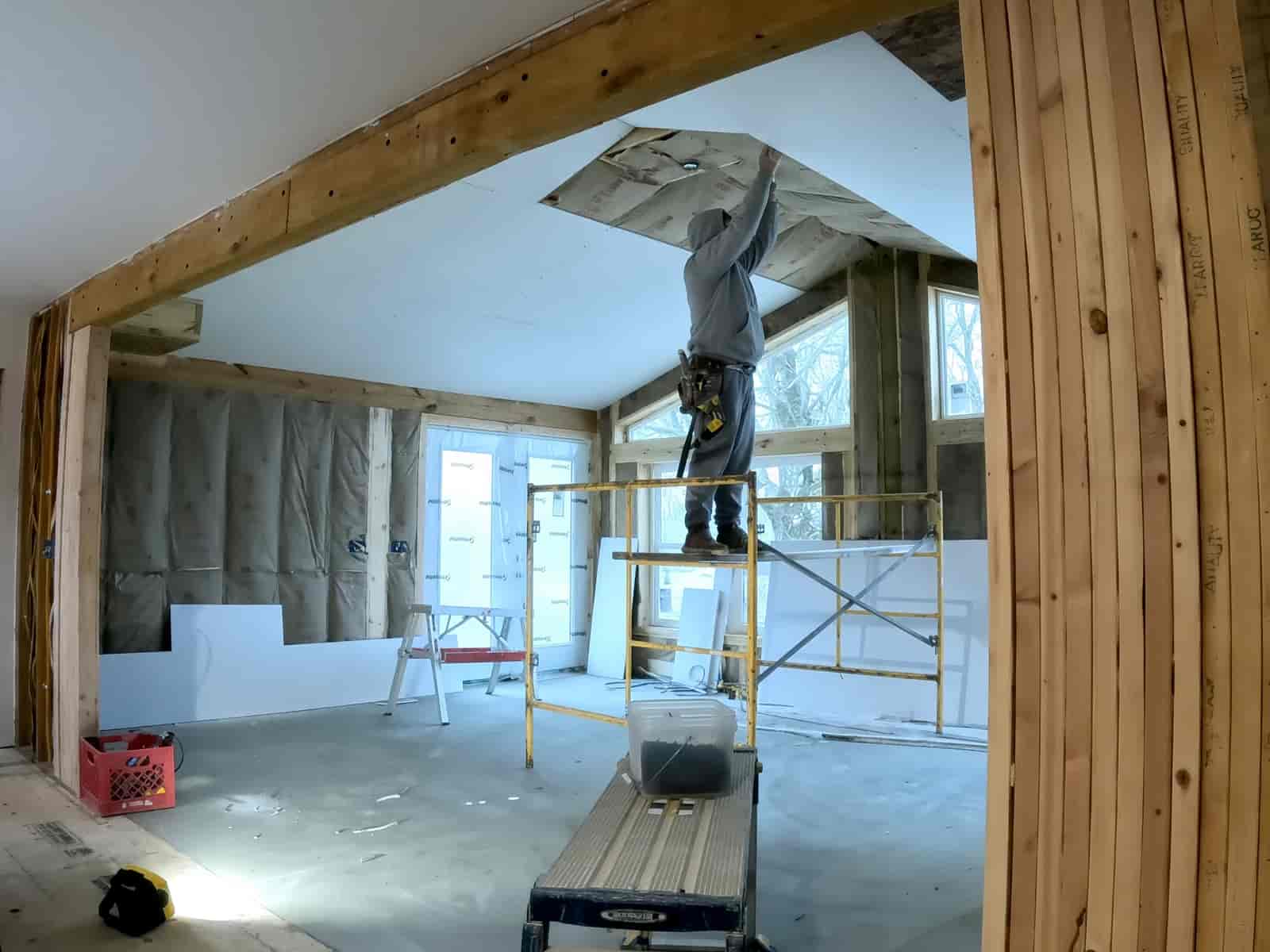 Drywall installation in a Raleigh home addition